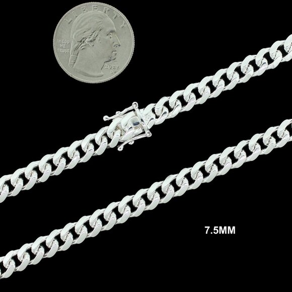 Real 925 SOLID Sterling Silver 7.5mm Miami Cuban Link Chain Necklace 28" inch - Picture 2 of 6